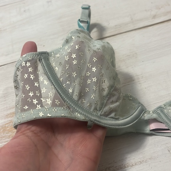 VS Victoria Secret Sheer Mint Green Gold Star Bra Sexy Lingerie Lightweight - Picture 3 of 6